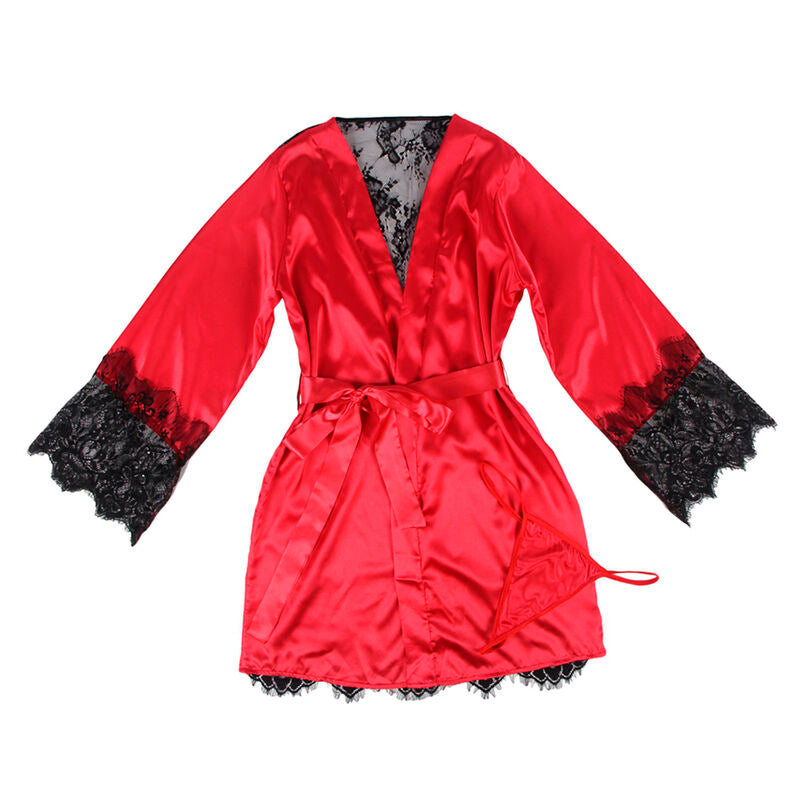 SUBBLIME - 954024 NUIT EN DENTELLE AVEC DOS TRANSPARENT + STRING ROUGE/NOIR L/XL