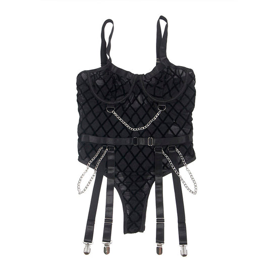 SUBBLIME - 954277 BODY AVEC CHAÎNES + PORTE-JARRETELLES NOIR L/XL
