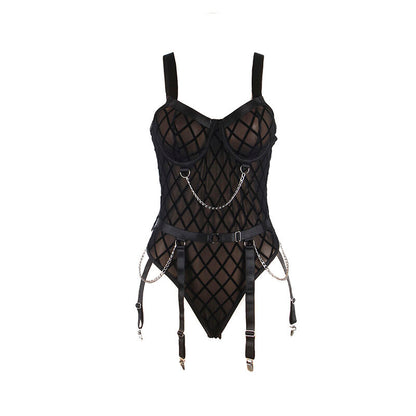 SUBBLIME - 954277 BODY AVEC CHAÎNES + PORTE-JARRETELLES NOIR L/XL