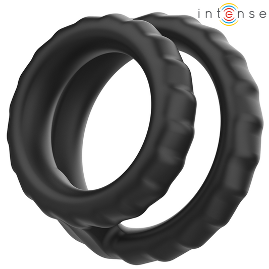 INTENSE - DEWEY DOUBLE ANNEAU PÉNITENSILE EN SILICONE NOIR MODÈLE 2