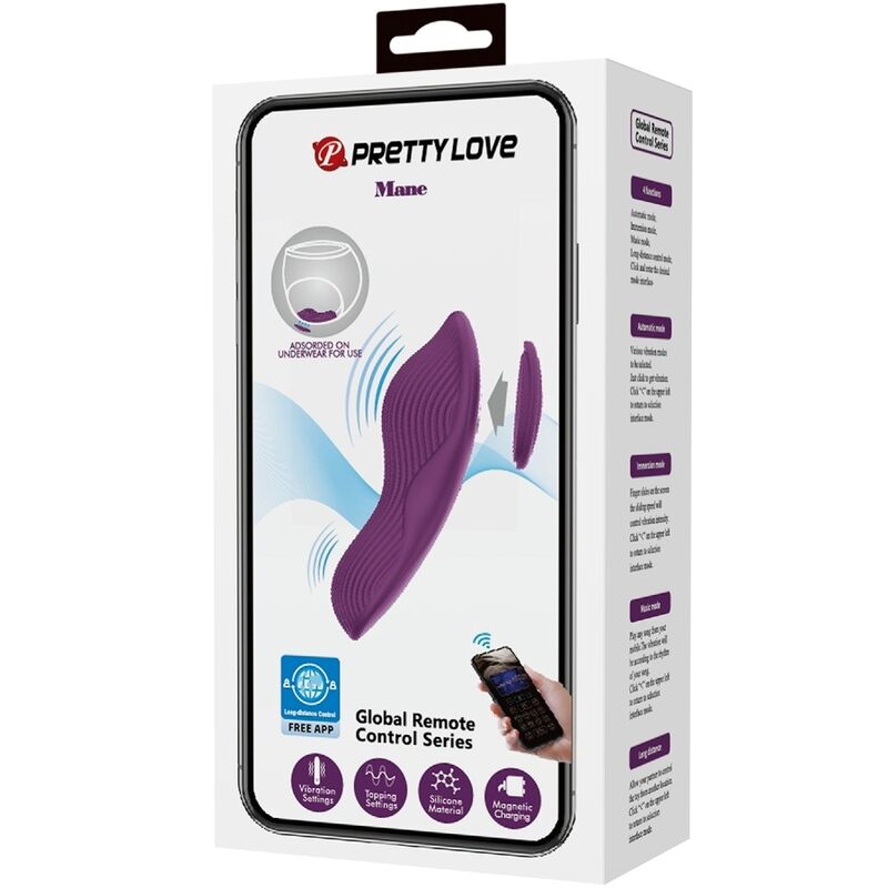 PRETTY LOVE - MANE MASSEUR DE CLITORIS À POSER 10 VIBRATIONS TÉLÉCOMMANDE VIOLET