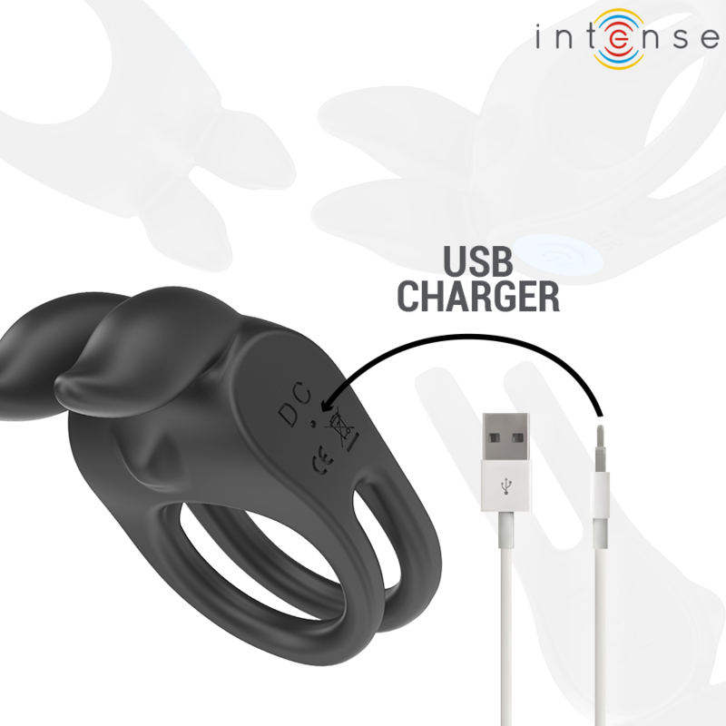 INTENSE - SAM DOUBLE ANNEAU PÉNIS VIBRANT 10 VIBRATIONS NOIR