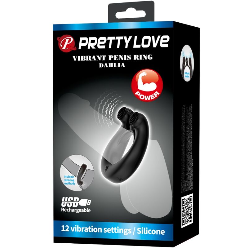 PRETTY LOVE - ANNEAU VIBRANT DAHLIA + STIMULATEUR CLITOIS 12 VIBRATIONS NOIR