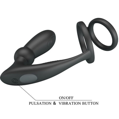 PRETTY LOVE - EMONI ANNEAU PÉNIS + PLUG ANAL 12 VIBRATIONS NOIR