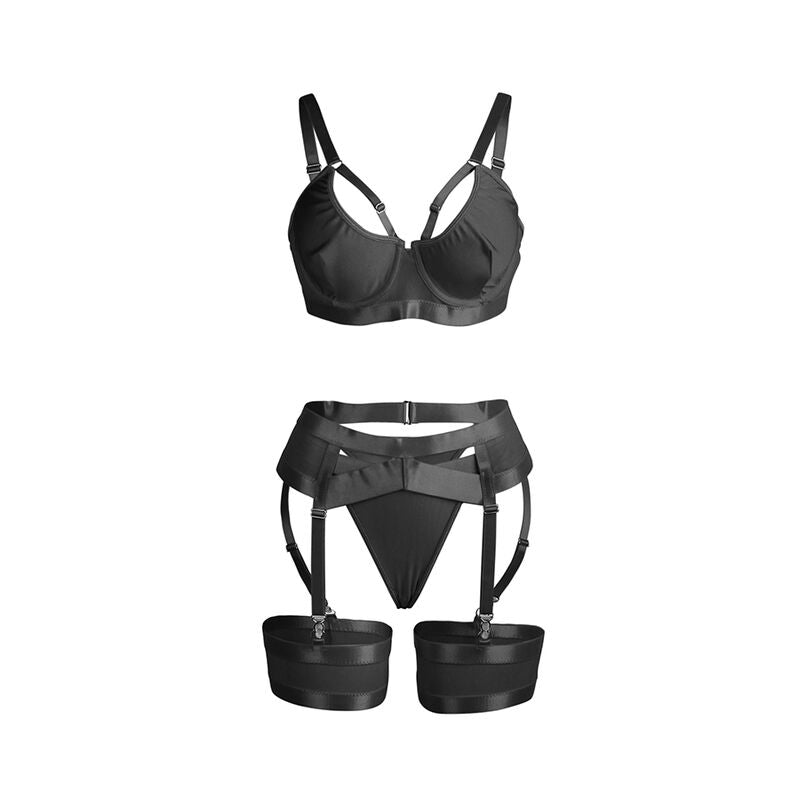 SUBBLIME - 955236 ENSEMBLE SOUTIEN-GORGE ET PORTE-JARRETELLES BONDAGE NOIR S/M
