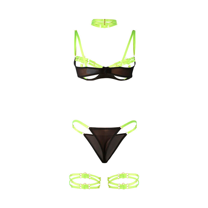 SUBBLIME - 955274 ENSEMBLE COLLIER ET SOUTIEN-GORGE VERT FLUORESCENT S/M