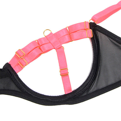 SUBBLIME - 955304 ENSEMBLE COLLIER ROSE FLUORESCENT ET SOUTIEN-GORGE À DÉTAILS SUR LES JAMBES L/XL
