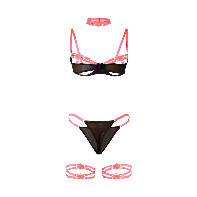 SUBBLIME - 955304 ENSEMBLE COLLIER ROSE FLUORESCENT ET SOUTIEN-GORGE À DÉTAILS SUR LES JAMBES L/XL