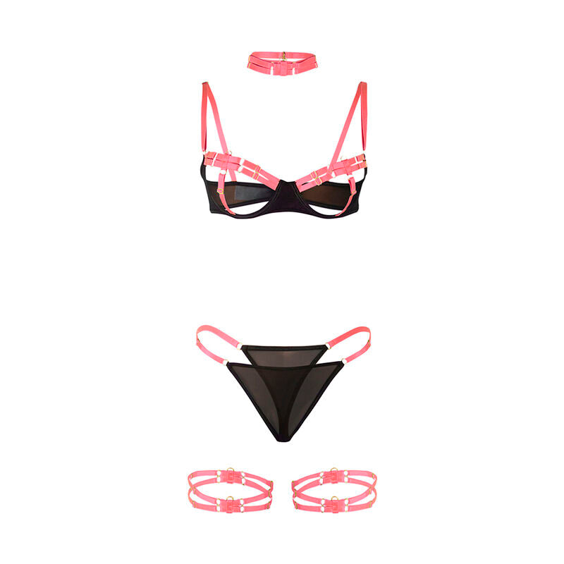SUBBLIME - 955304 ENSEMBLE COLLIER ROSE FLUORESCENT ET SOUTIEN-GORGE À DÉTAILS SUR LES JAMBES L/XL