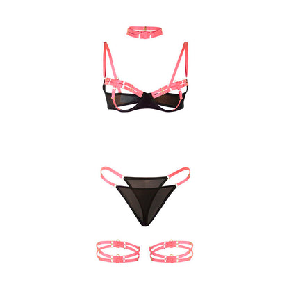 SUBBLIME - 955304 ENSEMBLE COLLIER ROSE FLUORESCENT ET SOUTIEN-GORGE À DÉTAILS SUR LES JAMBES L/XL