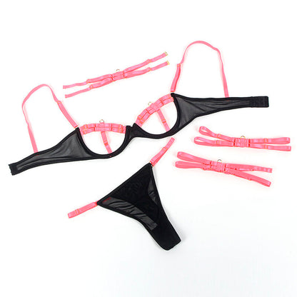 SUBBLIME - 955304 ENSEMBLE COLLIER ROSE FLUORESCENT ET SOUTIEN-GORGE À DÉTAILS SUR LES JAMBES L/XL