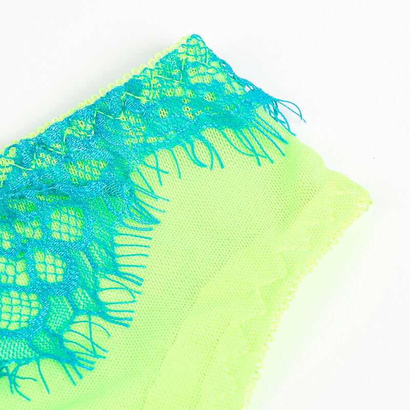 SUBBLIME - 955328 ENSEMBLE SOUTIEN-GORGE ET PORTE-JARRETELLES EN DENTELLE VERT ET BLEU L/XL