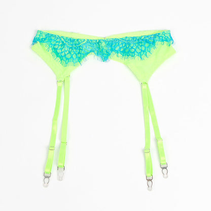 SUBBLIME - 955328 ENSEMBLE SOUTIEN-GORGE ET PORTE-JARRETELLES EN DENTELLE VERT ET BLEU L/XL