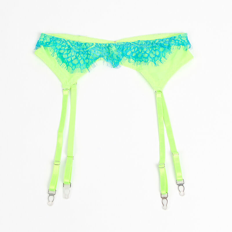 SUBBLIME - 955328 ENSEMBLE SOUTIEN-GORGE ET PORTE-JARRETELLES EN DENTELLE VERT ET BLEU L/XL