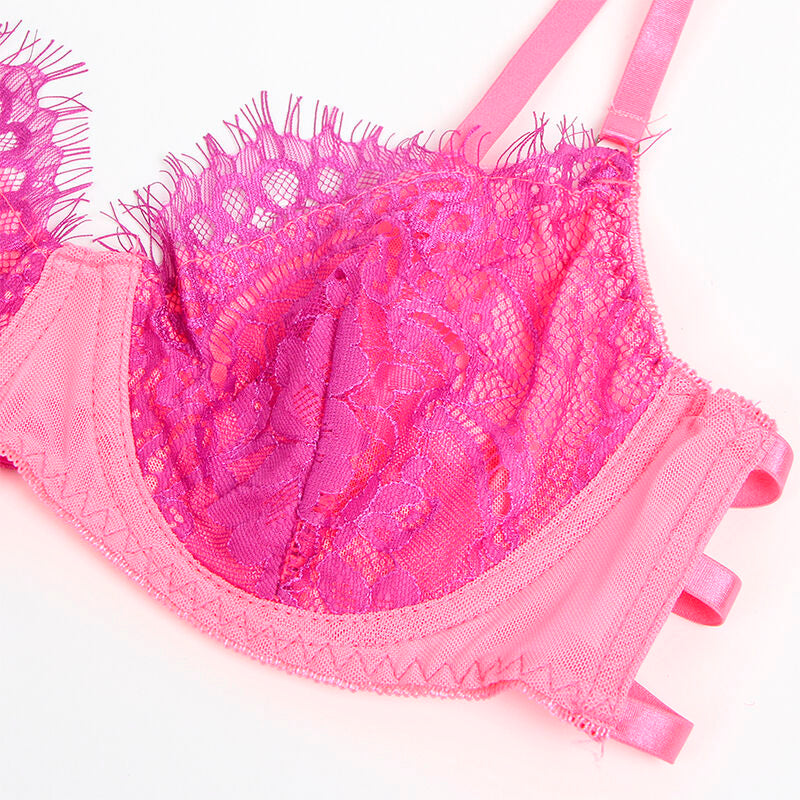 SUBBLIME - 955359 ENSEMBLE SOUTIEN-GORGE ET PORTE-JARRETELLES EN DENTELLE ROSE ET VIOLET S/M