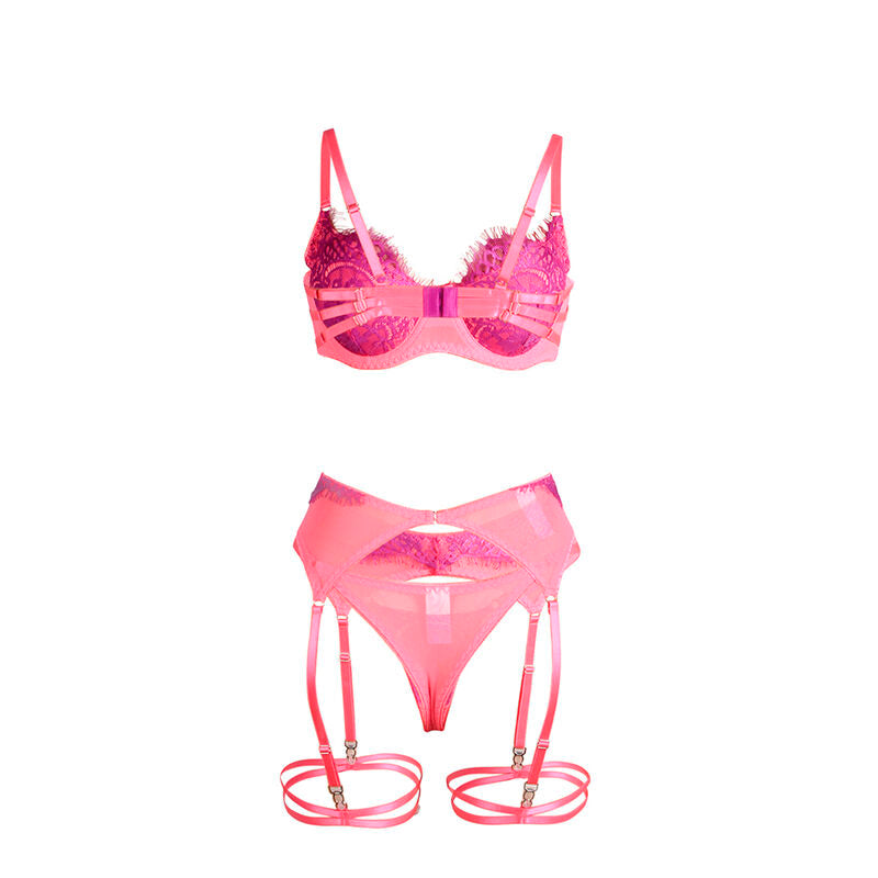 SUBBLIME - 955359 ENSEMBLE SOUTIEN-GORGE ET PORTE-JARRETELLES EN DENTELLE ROSE ET VIOLET S/M