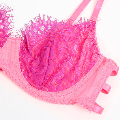 SUBBLIME - 955366 ENSEMBLE SOUTIEN-GORGE ET PORTE-JARRETELLES EN DENTELLE ROSE ET VIOLET L/XL