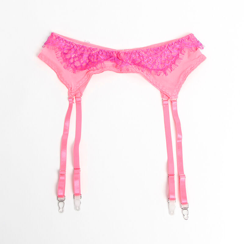 SUBBLIME - 955366 ENSEMBLE SOUTIEN-GORGE ET PORTE-JARRETELLES EN DENTELLE ROSE ET VIOLET L/XL