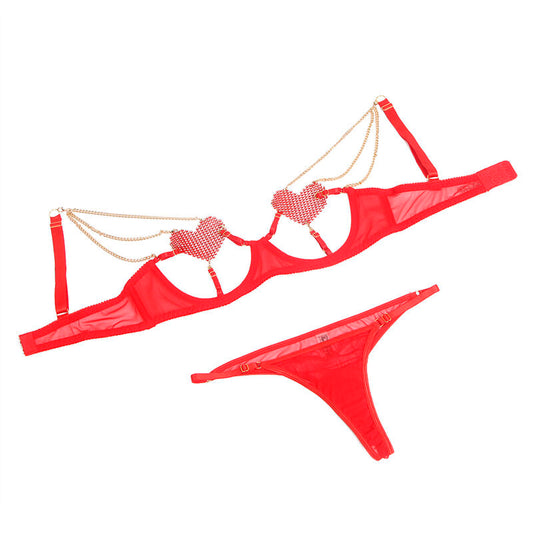 SUBBLIME - 955526 ENSEMBLE SOUTIEN-GORGE CHAÎNE COEUR EN MAILLE ROUGE L/XL