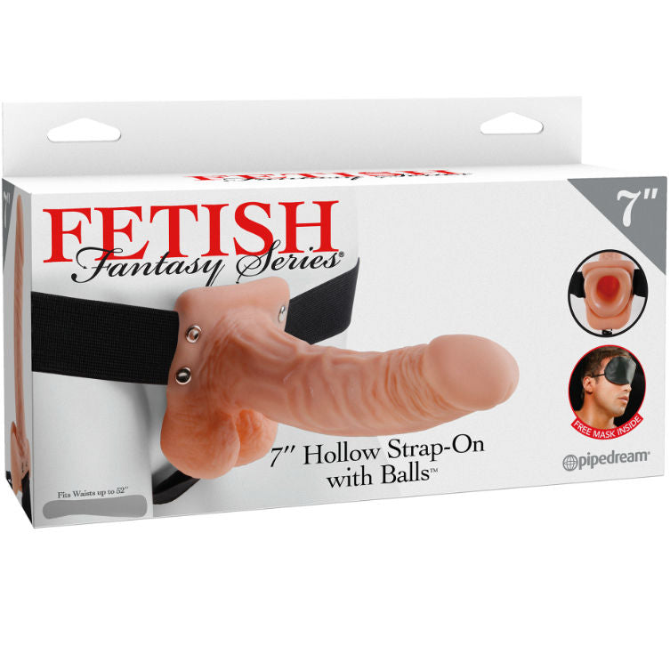 SÉRIE FETISH FANTASY - 7 HOLLOW STRAP-ON AVEC BOULES 17,8 CM NATUREL