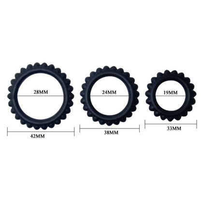 BAILE - TITAN SET 3 PCS COCK RING NOIR 2,8 + 2,4 + 1,9 CM 