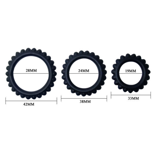 BAILE - TITAN SET 3 PCS COCK RING NOIR 2,8 + 2,4 + 1,9 CM 