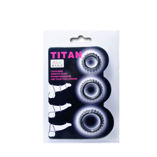 BAILE - TITAN SET 3 PCS COCK RING NOIR 2,8 + 2,4 + 1,9 CM 