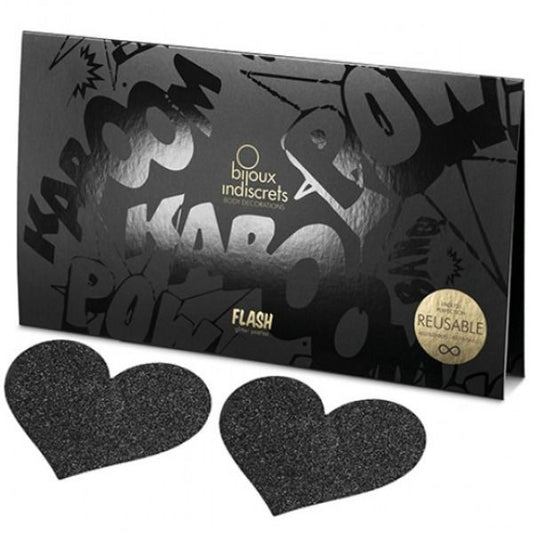 BIJOUX - CACHE-TETONS INDISCRETS FLASH NOIR CŒUR