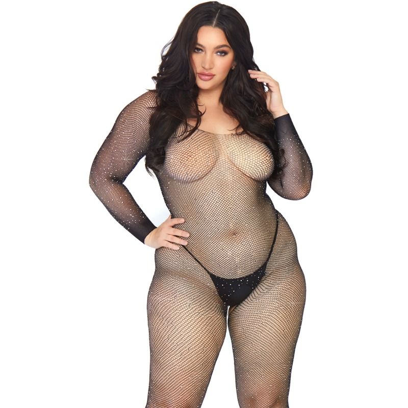 LEG AVENUE - BODYSTOCKING EN RÉSEAU AVEC DES TAILLES 1X-2X BRILLANTES