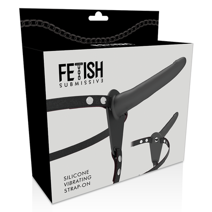 HARNAIS FETISH SUBMISSIVE - VIBRATEUR SILICONE NOIR 15 CM