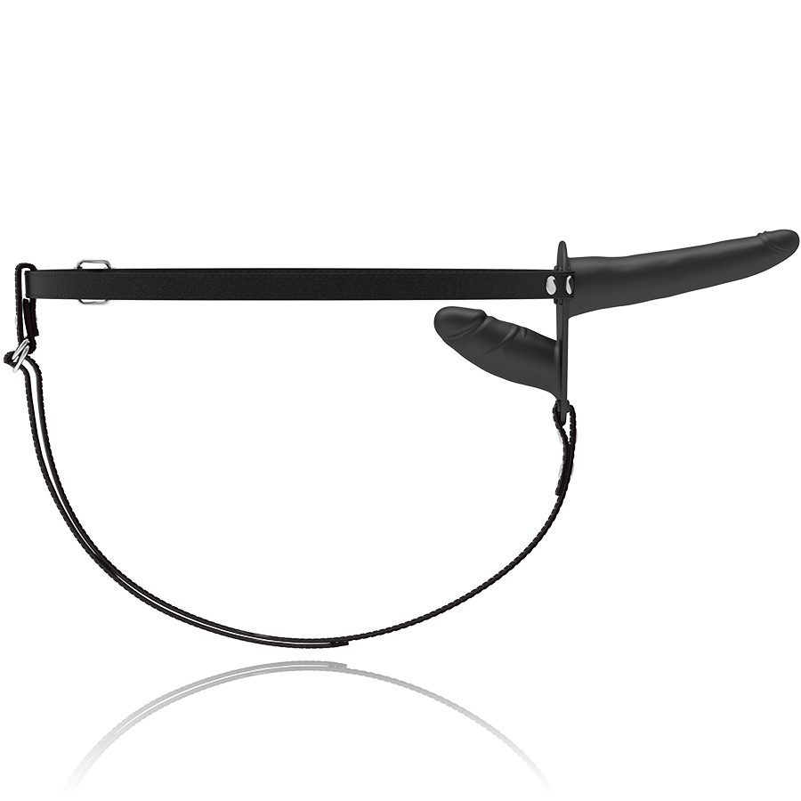 HARNAIS FÉTICHISME SOUMIS - VIBRATEUR NOIR DOUBLE PÉNÉTRATION