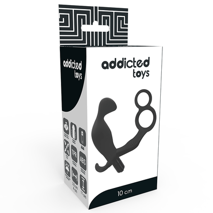 ADDICTED TOYS - PLUG ANAL AVEC DOUBLE ANNEAU, PÉNIS ET TESTICULES, NOIR