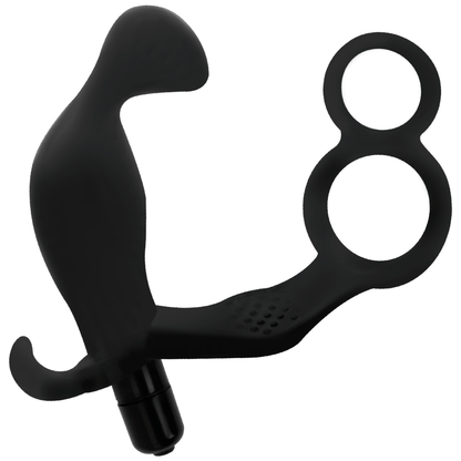 ADDICTED TOYS - PLUG ANAL AVEC DOUBLE ANNEAU, PÉNIS ET TESTICULES, NOIR