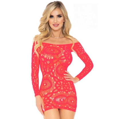 LEG AVENUE - MINI ROBE EN DENTELLE ROUGE À MANCHES LONGUES, TAILLE UNIQUE