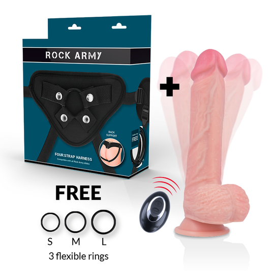 ROCKARMY - HARNAIS + VIBRATEUR SILICONE LIQUIDE TÉLÉCOMMANDE PREMIUM APACHE 20,5 CM -OU- 4,62 CM