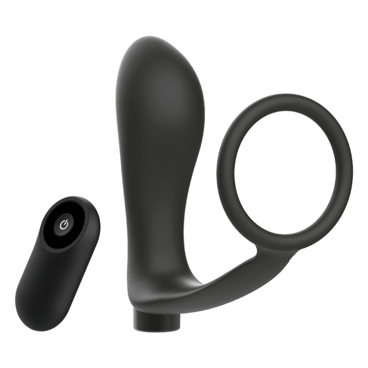 ADDICTED TOYS - PLUG ANAL RECHARGEABLE NOIR AVEC TÉLÉCOMMANDE ET ANNEAU PÉNIS